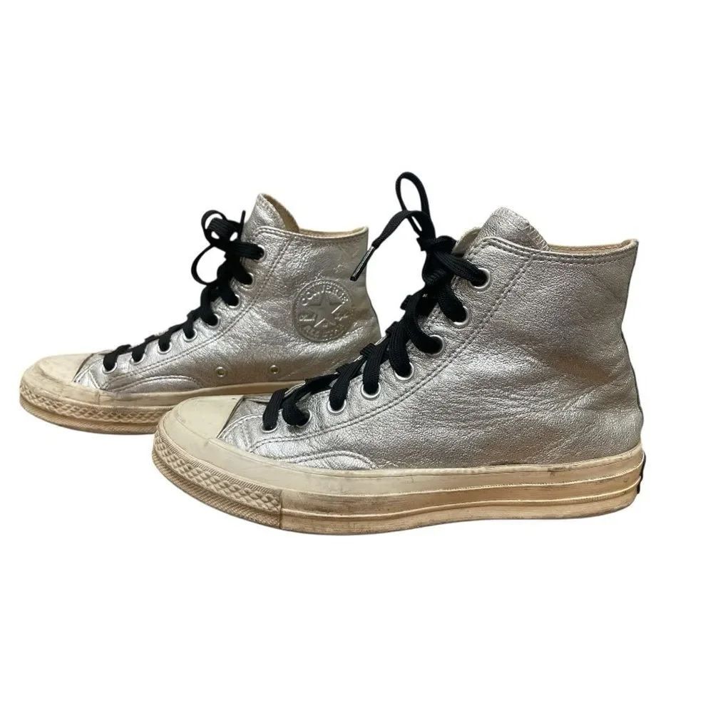 Converse Chuck Taylor All Star Hi Metallic Silver Leather Womens 8.5 Mens 6